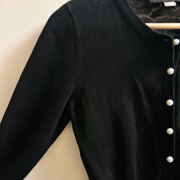 KARL LAGERFELD Parisian Black Lace Back Cropped Cardigan with Faux Pearl Buttons - Picture 6 of 8